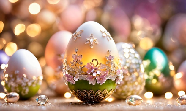Photo beautiful easter eggs for the holiday selective focus