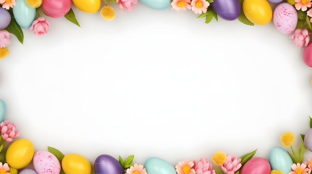 Beautiful Easter frame of multicolored eggs with white background