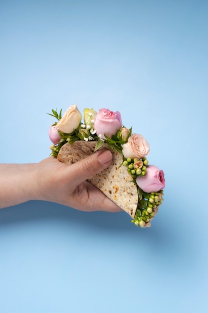 Beautiful eco food concept with flowers