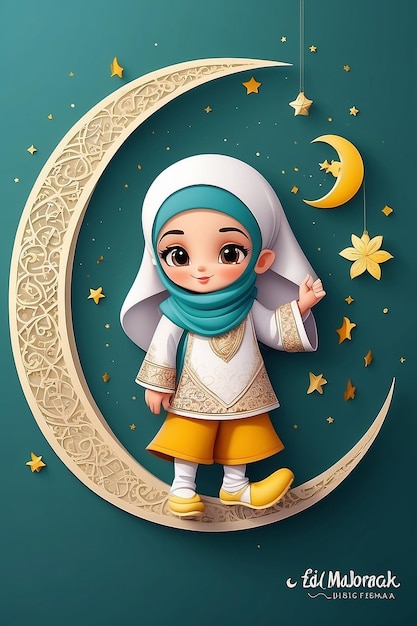 Beautiful Eid Mubarak Festival Greeting Islamic Card with Crescent Moon Design