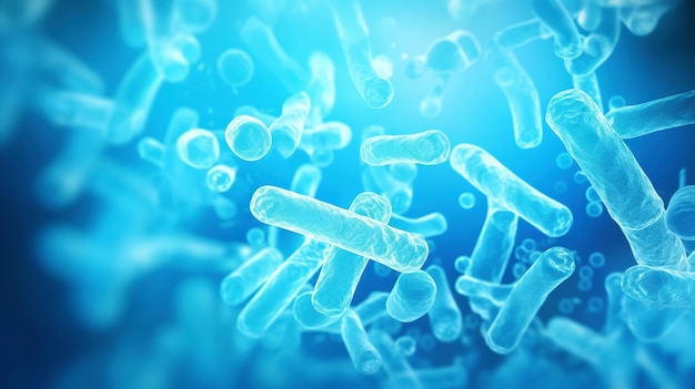 아름다운 전자 현미경 박테리아  ⁇ 이 환상 미생물학 파란색 음색 생성 인공지능
