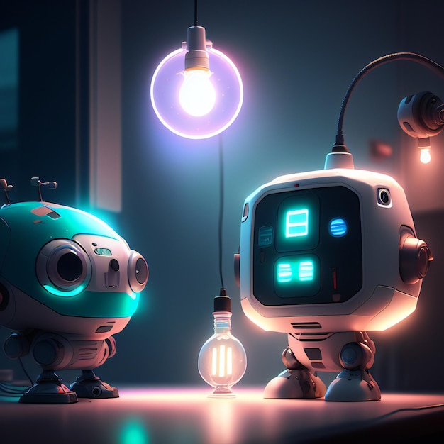 beautiful electronik cute robots in office