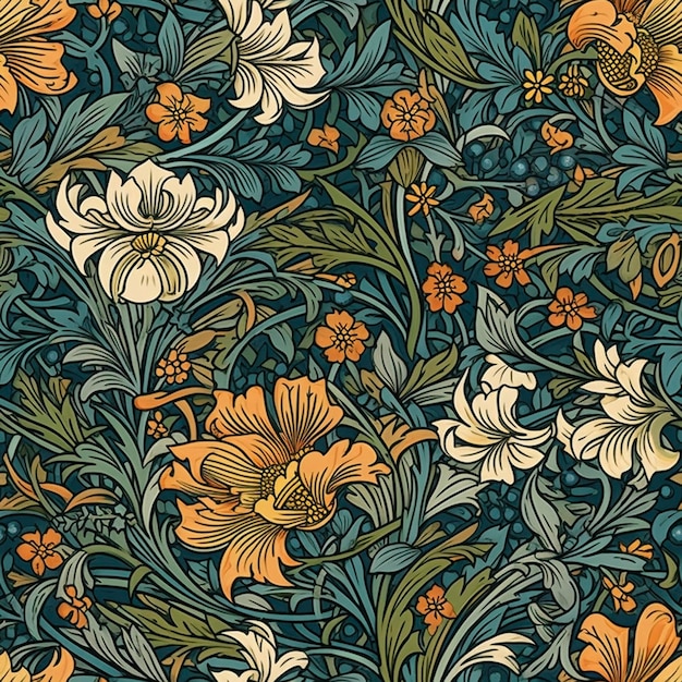 Beautiful elegant flower seamless pattern created with generative AI