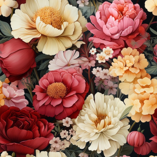 Beautiful elegant flower seamless pattern created with generative AI
