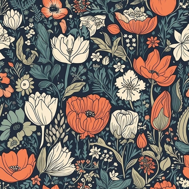 Beautiful elegant flower seamless pattern created with generative AI