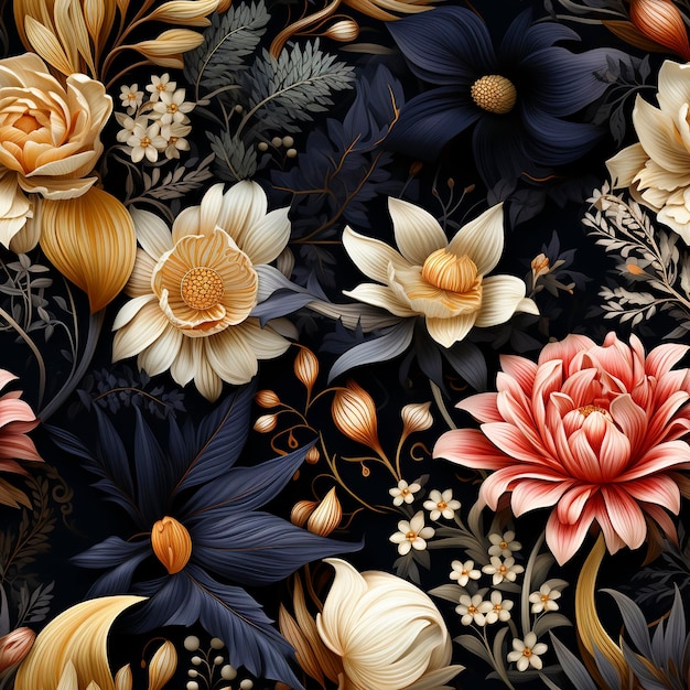 Beautiful elegant flower seamless pattern tile created with generative AI