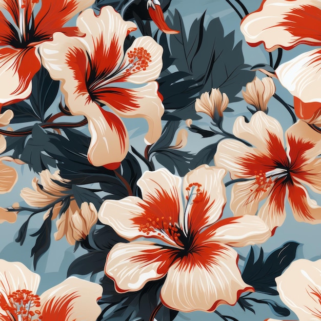 Beautiful elegant hibiscus flower seamless pattern created with generative AI