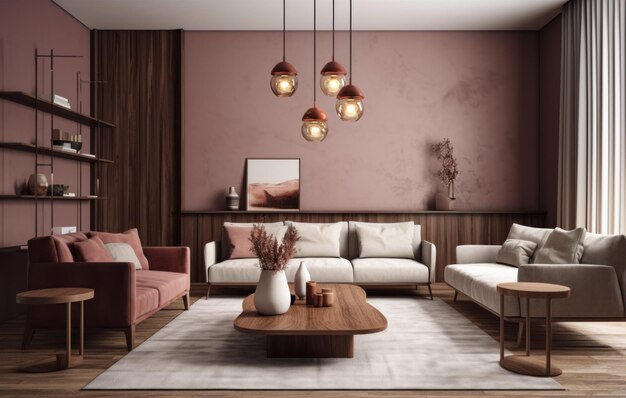 Beautiful elegant living room interior with luxury furniture generative ai