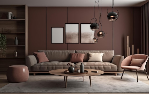 Beautiful elegant living room interior with luxury furniture generative ai