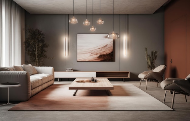 Beautiful elegant living room interior with luxury furniture generative ai