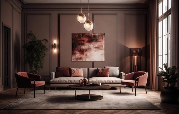 Beautiful elegant living room interior with luxury furniture generative ai
