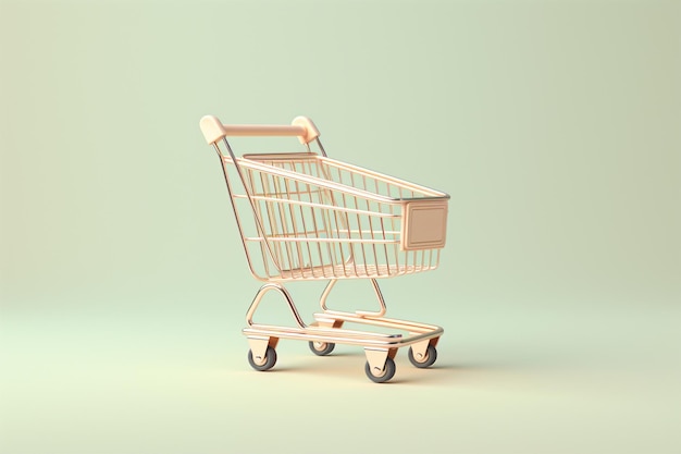 A beautiful and elegant shopping cart in light beige pastel tones against a plain colored