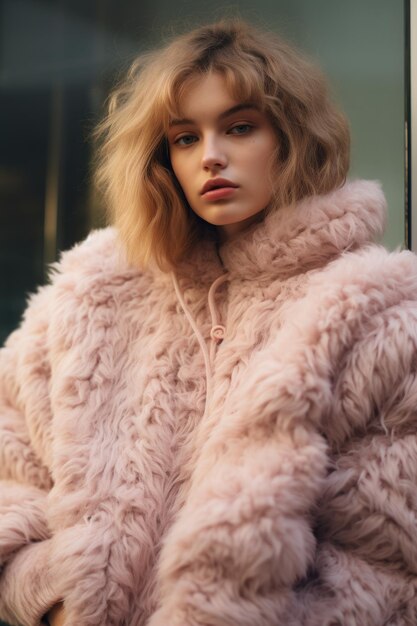 beautiful elegant woman in a fur coat