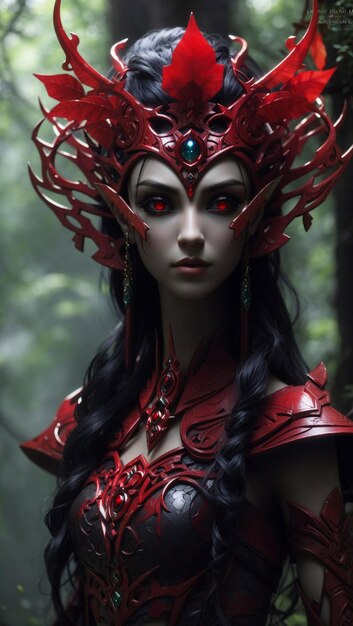 Beautiful elf queen in fantasy mystical forest