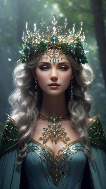 Beautiful elf queen in fantasy mystical forest