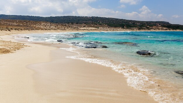 A beautiful empty blue water,white sand beach in Karpasia region, Cyprus