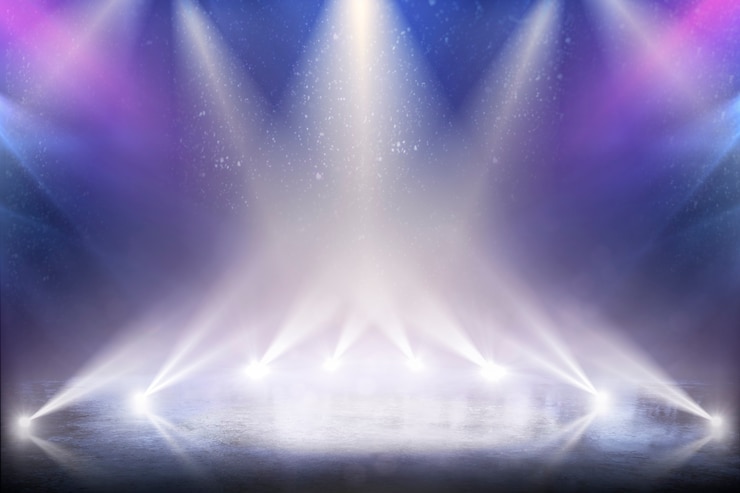 Photo beautiful empty winter background and empty ice rink with lights. light