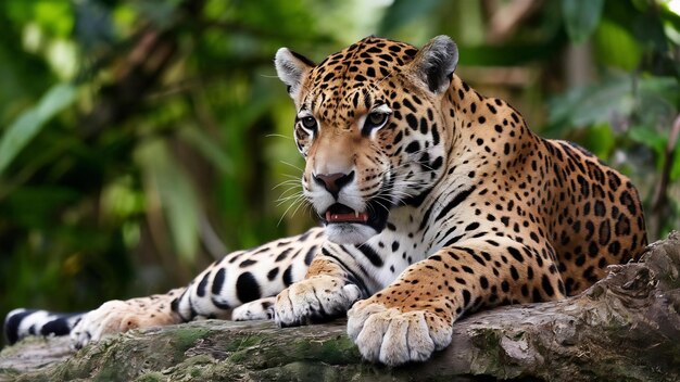 Photo beautiful and endangered american jaguar in the nature habitat panthera onca wild brasil brasilian