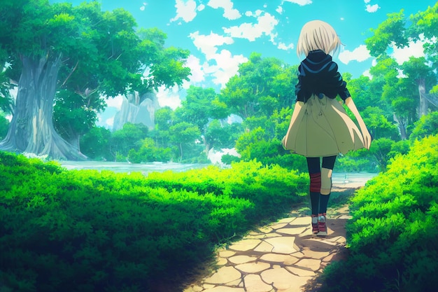 Beautiful Environment Nature Illustration in Anime Art Style Background Image