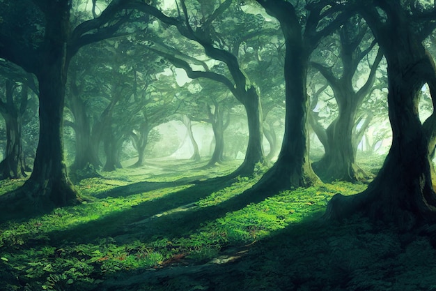 Beautiful Environment Nature Illustration in Anime Art Style Background Image