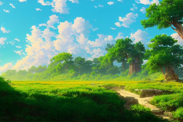 Beautiful Environment Nature Illustration in Anime Art Style Background Image