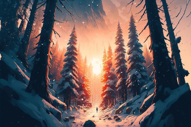 Beautiful Environment of a Snow Forest Landscape