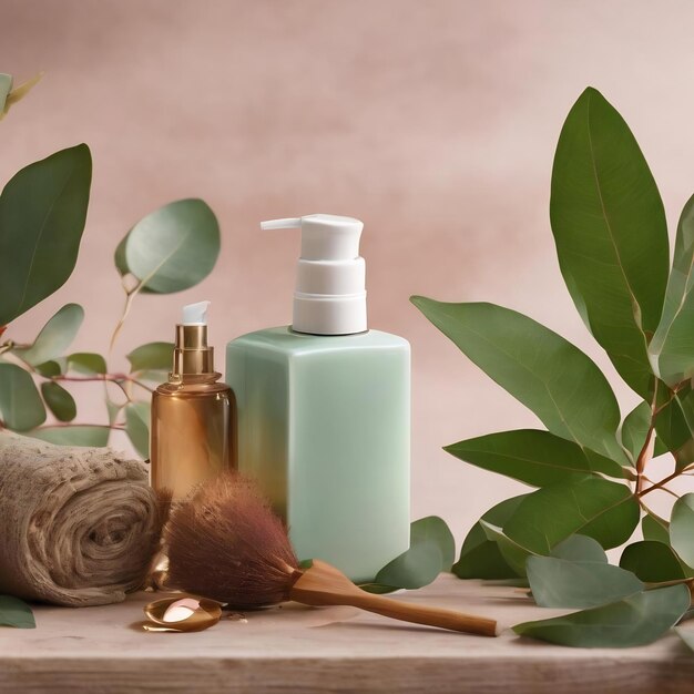 Beautiful eucalyptus with beauty products