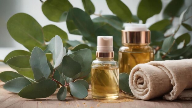 Beautiful eucalyptus with beauty products