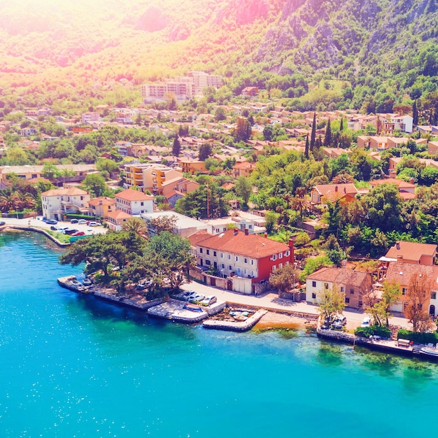 Beautiful european city by the sea in the sunshine top view