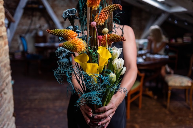 Beautiful european woman with flowers