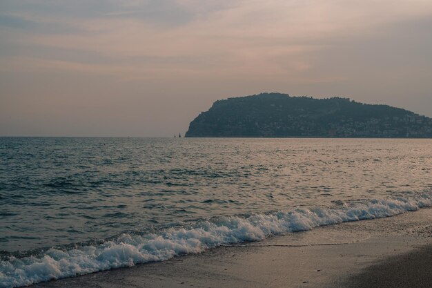 Beautiful eveining scene on alanya beach in turkey