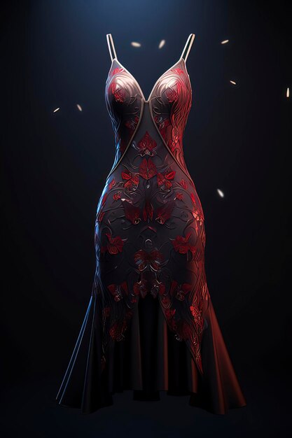 사진 검정색 배경 ai 기술로 생성된 이미지의 아름다운 이브닝 드레스