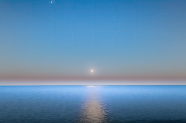 写真の背景に最適な澄んだ空と海の水平線を持つ美しい夜の海の景色