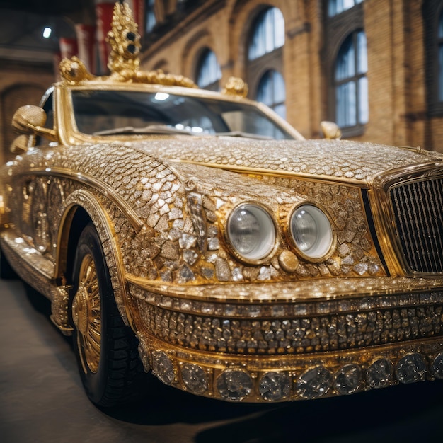 A beautiful expensive car with gold and gems