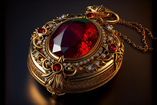 Beautiful expensive jewelry gold with ruby Red gemstone Generative AIxA