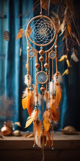 A beautiful and exquisite dream catcher on a dark background an amulet Generative AI