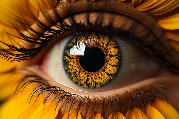 Beautiful eye with sunflower