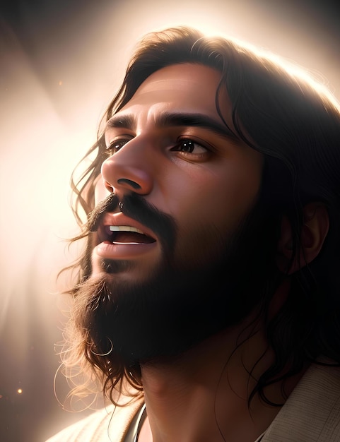 Beautiful face of Jesus praying to the Lord