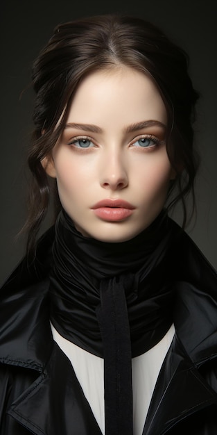 완벽 한 눈 전문 메이크업 갈색 머리를 가진 화려한 프랑스 여자의 아름 다운 얼굴 초상화