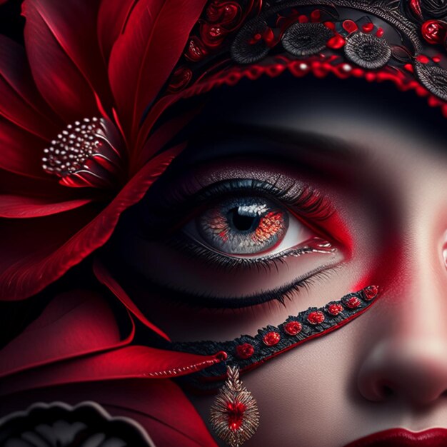 Красивое Лицо Красные Глаза Девушка