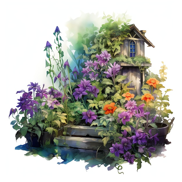 Beautiful fairy garden filled with nightshade plants in fantasy fairytale world clipart