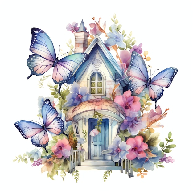 beautiful fairy house watercolor fantasy fairytale clipart illustration