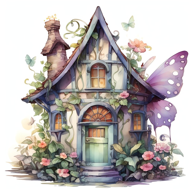 beautiful fairy house watercolor fantasy fairytale clipart illustration