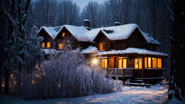 Beautiful fairy tale houses night fire winter