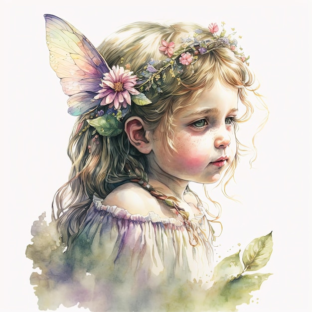 Beautiful fairy watercolor art Fantasy girl illustration on white background