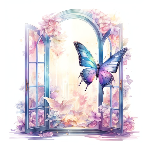 beautiful fairy window watercolor fantasy fairytale clipart illustration