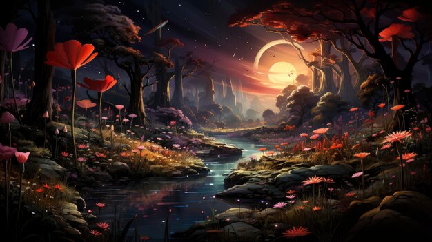 Photo beautiful fairy world landscape fantasy background for journals prints background and backdrops
