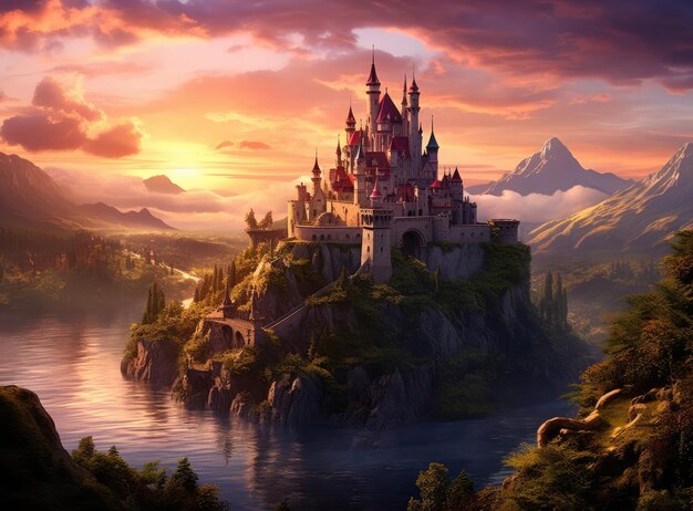 Beautiful fairytale castle and river