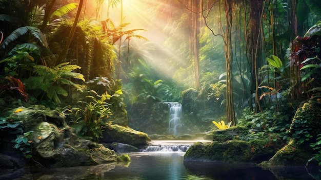 A beautiful fairytale enchanted jungle rainforest generative ai