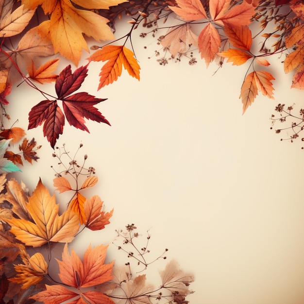 Beautiful fall autumn space leaves background image ai generated art